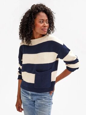 NWT Clare V. Dorothee Navy and Cream Wide-Stripe Crewneck Sweater - NEW!!